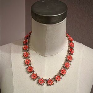 J. Crew Coral Floral Necklace with Metallic Accents